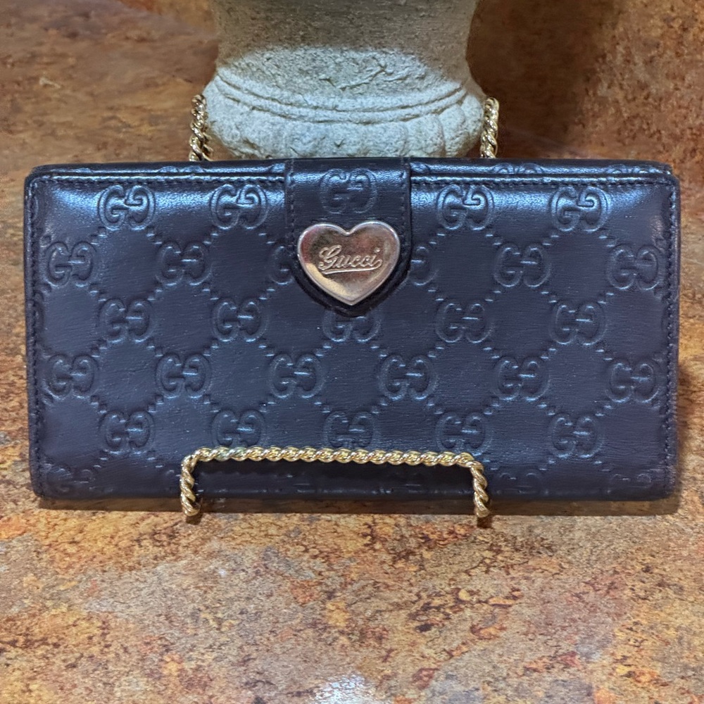 Gucci Black Wallet with Gold Heart Detail
